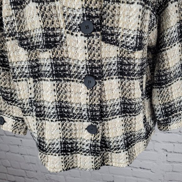 Zara Black Beige Check Buttoned Collared Unlined Shacket Jacket XS - Picture 6 of 11